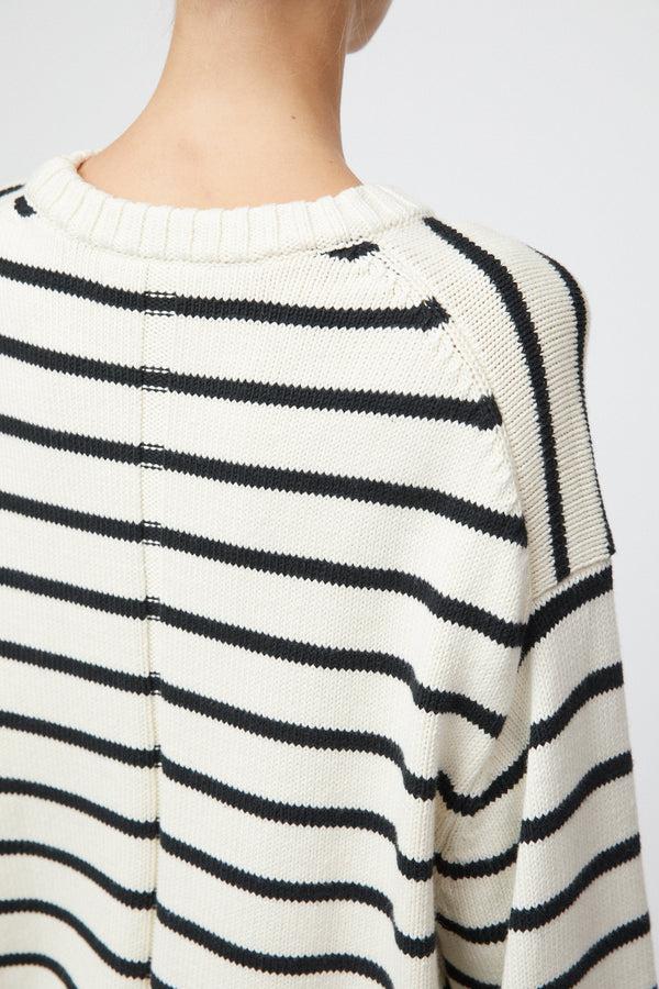 Fall Winter Spring Summer Cape Cod Cotton Sweater Cream Black Stripe
