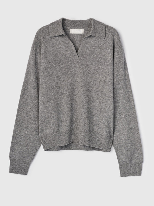 Fall Winter Spring Summer Cashmere Polo Sweater Gray Melange