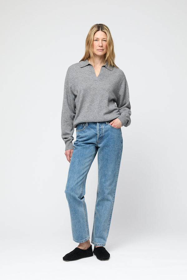 fall winter spring summer Cashmere Polo Sweater Gray Melange