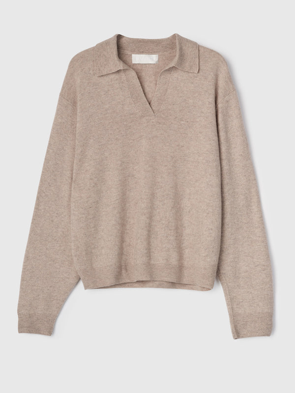 Fall Winter Spring Summer Cashmere Polo Sweater Wheat