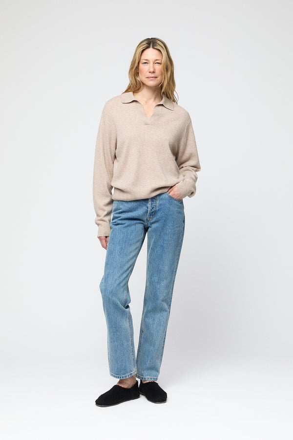 fall winter spring summer Cashmere Polo Sweater Wheat