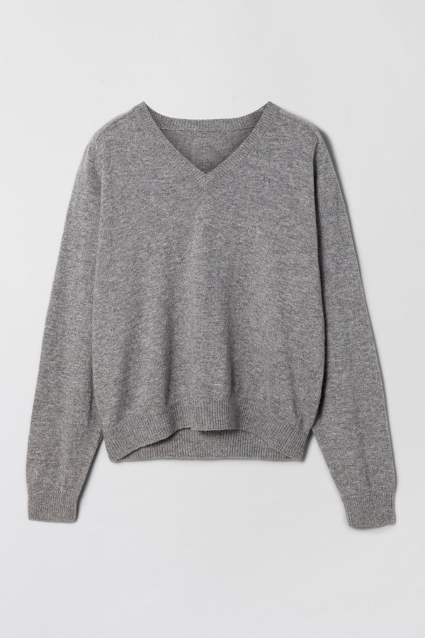 Fall Winter Spring Summer Cashmere V-Neck Sweater Grey Melange