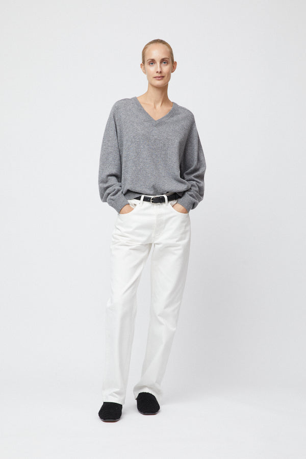 fall winter spring summer Cashmere V-Neck Sweater Grey Melange