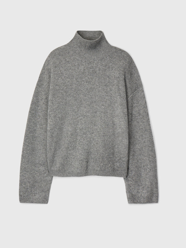 Fall Winter Spring Summer Chunky Cashmere Turtleneck Gray Melange