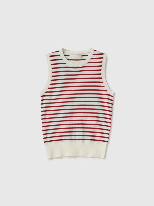 Fall Winter Spring Summer Classic Cotton Tank Cream Winetasting Stripe