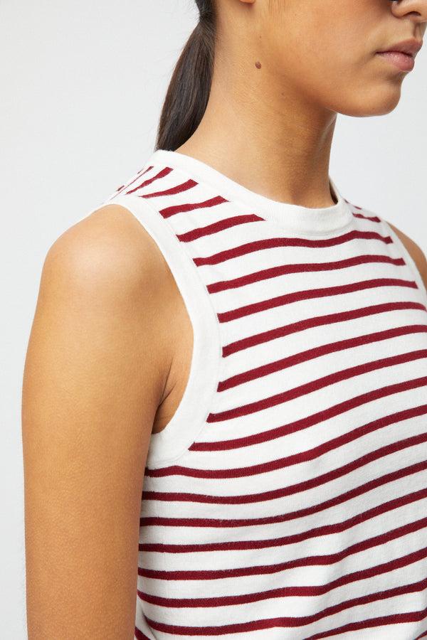 Fall Winter Spring Summer Classic Cotton Tank Cream Winetasting Stripe
