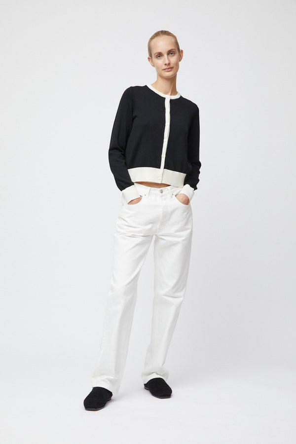 Fall Winter Spring Summer Classic Merino Cardigan Black Cream
