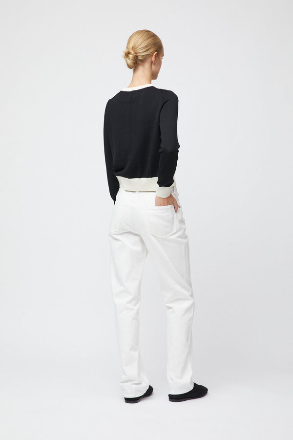 Fall Winter Spring Summer Classic Merino Cardigan Black Cream