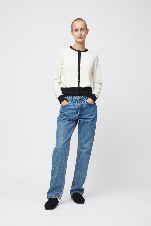 Fall Winter Spring Summer Classic Merino Cardigan Cream Black