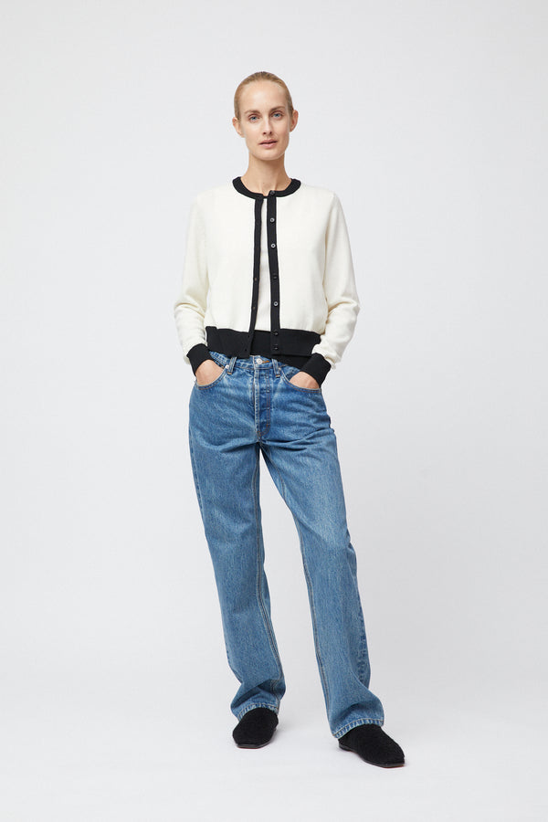 fall winter spring summer Classic Merino Cardigan Cream Black