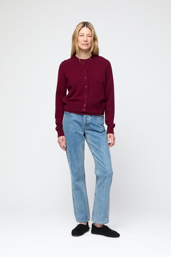 Fall Winter Spring Summer Classic Wool Cardigan Burgundy