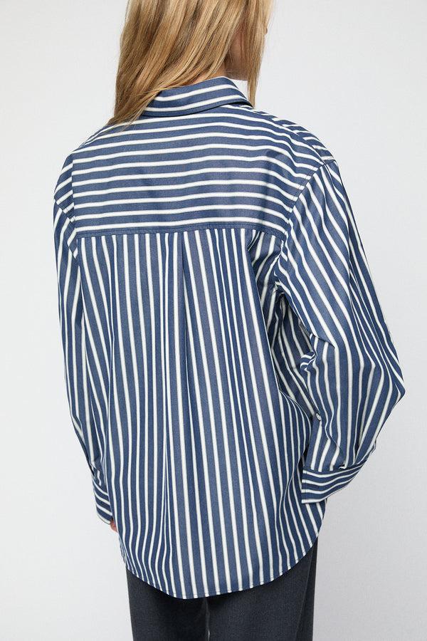 Fall Winter Spring Summer Coastal Shirt Dark Navy White Pinstripe