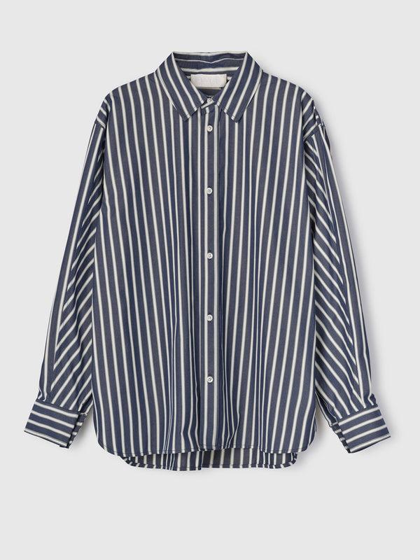 Fall Winter Spring Summer Coastal Shirt Dark Navy White Pinstripe