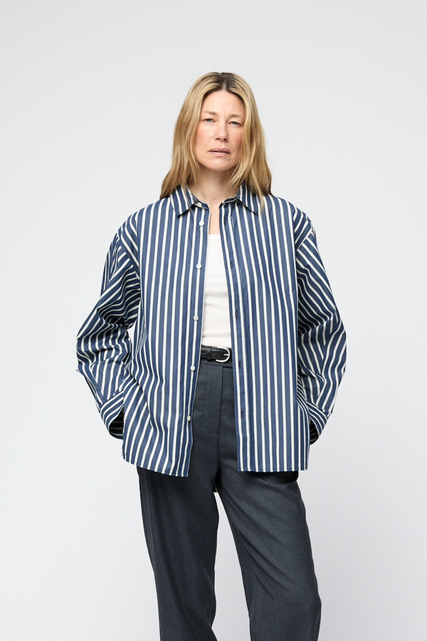 fall winter spring summer Coastal Shirt Dark Navy White Pinstripe