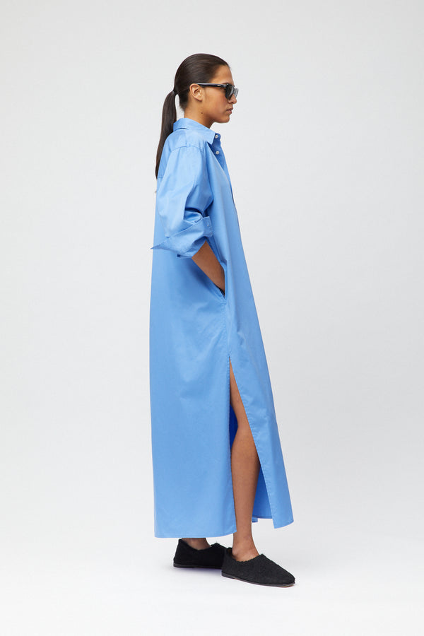 Fall Winter Spring Summer Coastal Shirt Dress Cornflower Blue