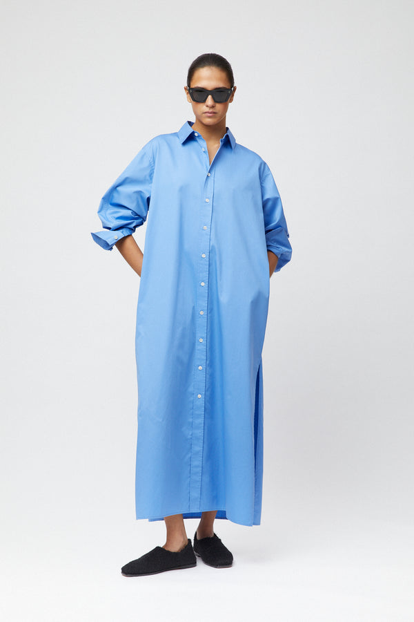 fall winter spring summer Coastal Shirt Dress Cornflower Blue