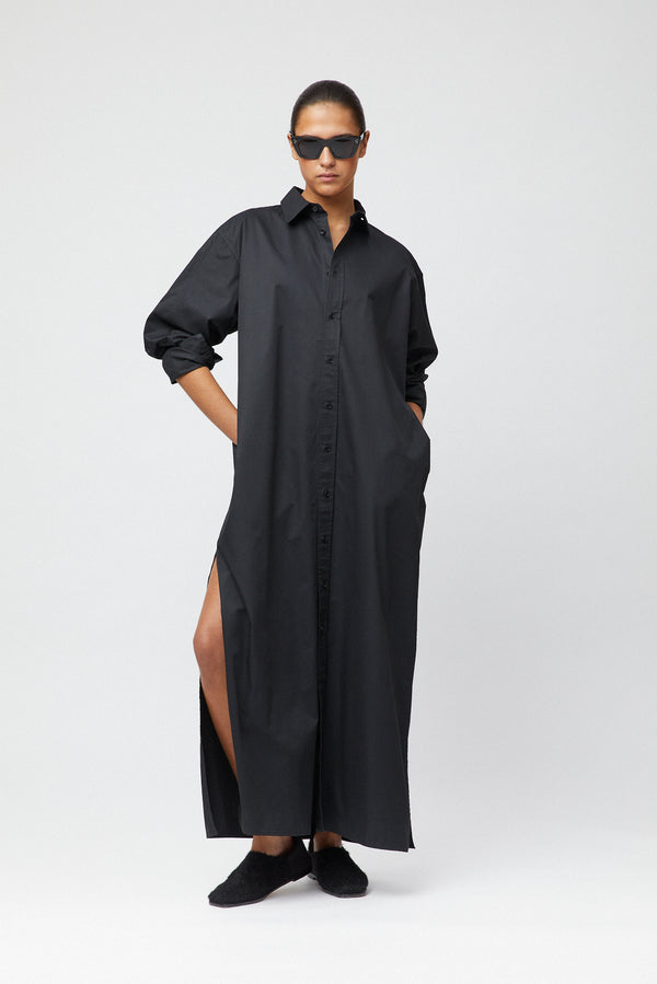 fall winter spring summer Coastal Shirt Dress Jet Black