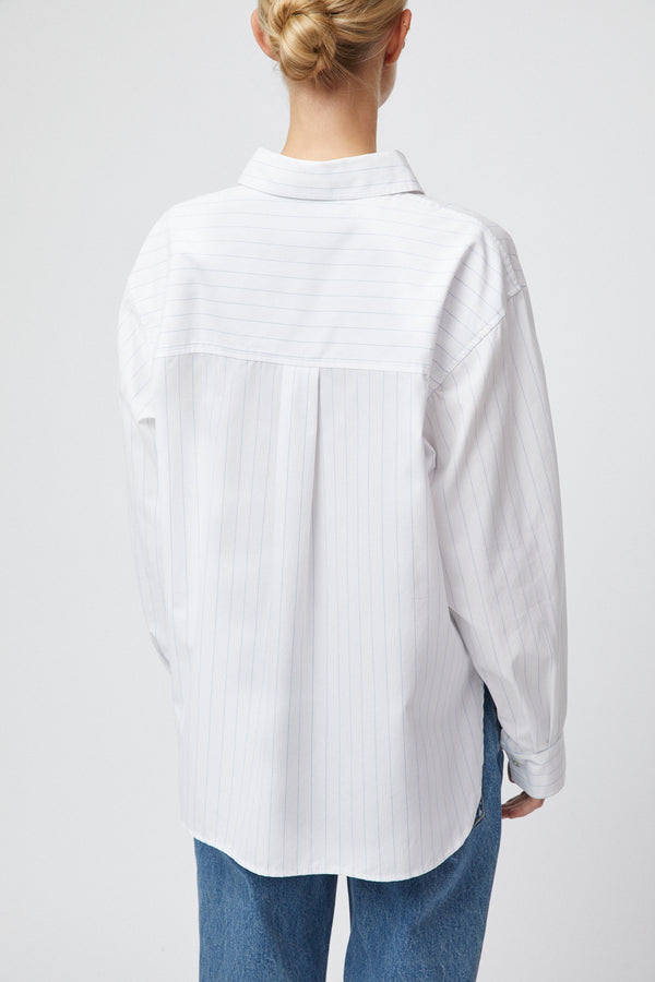 Fall Winter Spring Summer Coastal Shirt White Blue Pinstripe