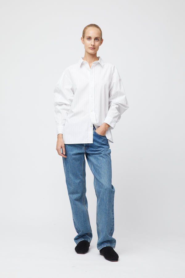 fall winter spring summer Coastal Shirt White Blue Pinstripe