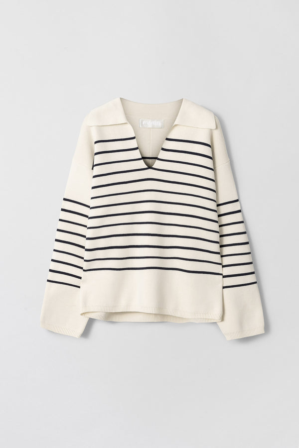 Fall Winter Spring Summer Cotton Storm Knit Vanilla Navy Stripe
