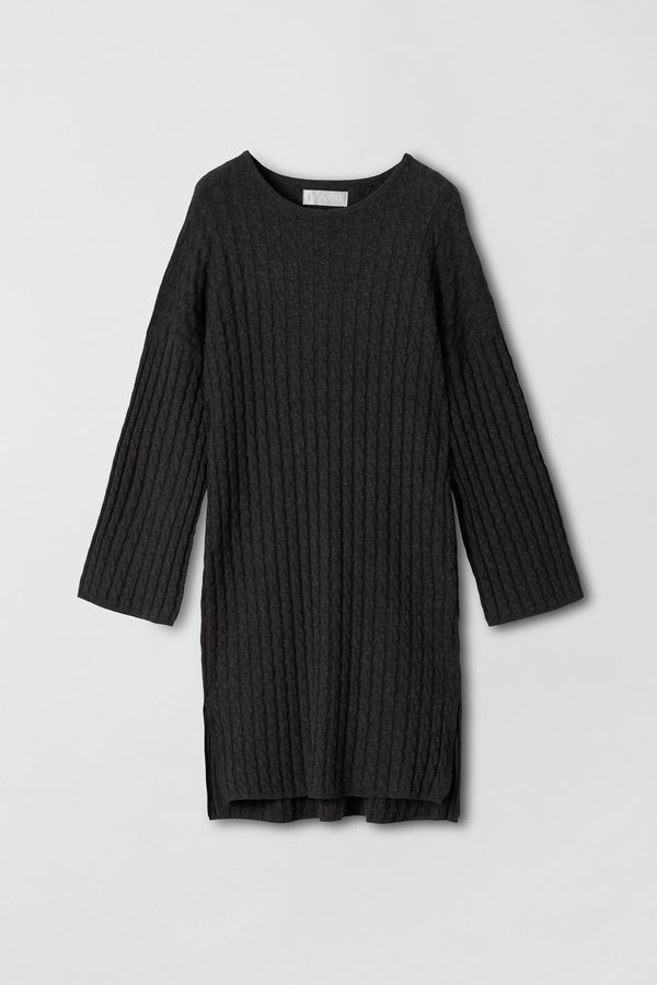 Fall Winter Spring Summer Crew Cable Knit Dress Graphite