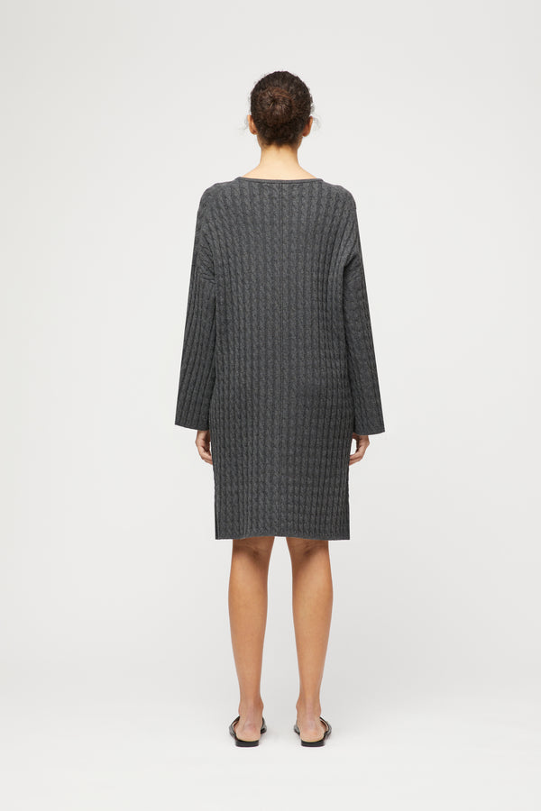 Fall Winter Spring Summer Crew Cable Knit Dress Graphite