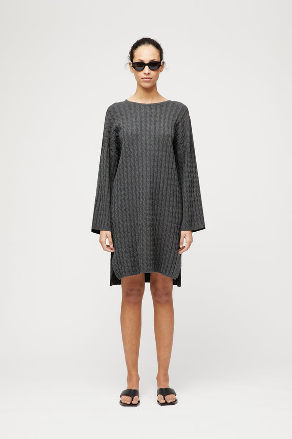 fall winter spring summer Crew Cable Knit Dress Graphite