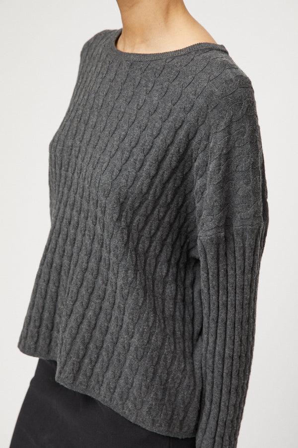 Fall Winter Spring Summer Crew Cable Knit Sweater Graphite