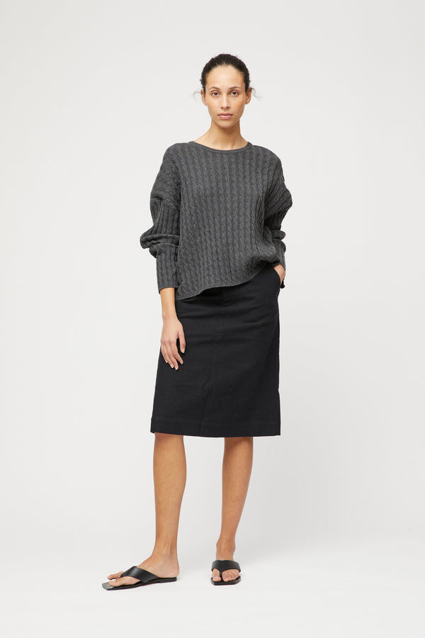 Fall Winter Spring Summer Crew Cable Knit Sweater Graphite