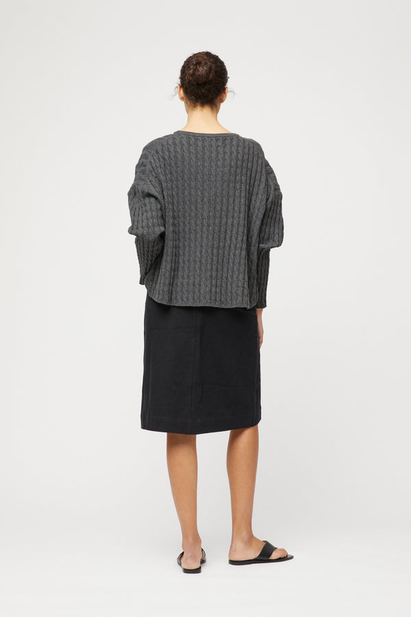 Fall Winter Spring Summer Crew Cable Knit Sweater Graphite