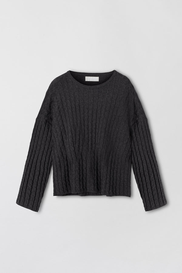 fall winter spring summer Crew Cable Knit Sweater Graphite