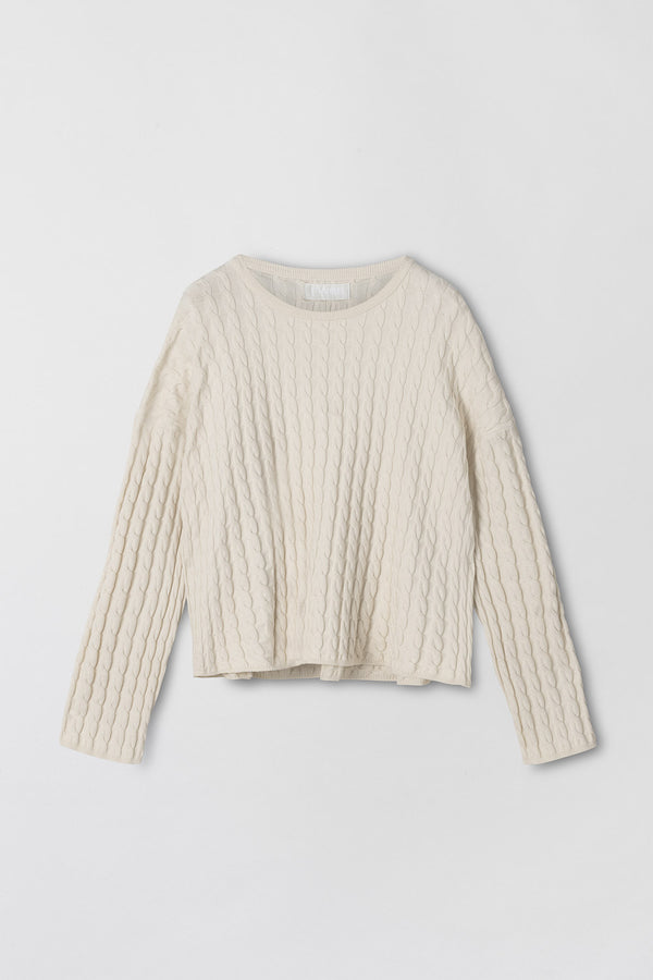 Fall Winter Spring Summer Crew Cable Knit Sweater Whipped Cream