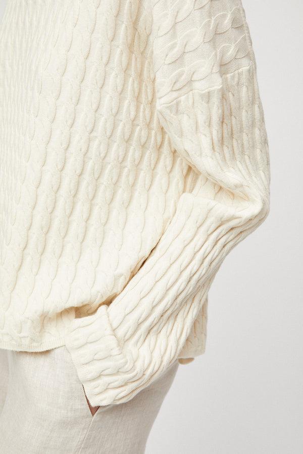 Fall Winter Spring Summer Crew Cable Knit Sweater Whipped Cream