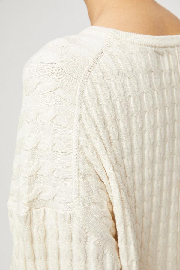Fall Winter Spring Summer Crew Cable Knit Sweater Whipped Cream