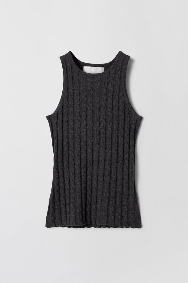 Fall Winter Spring Summer Crew Cable Knit Tank Graphite