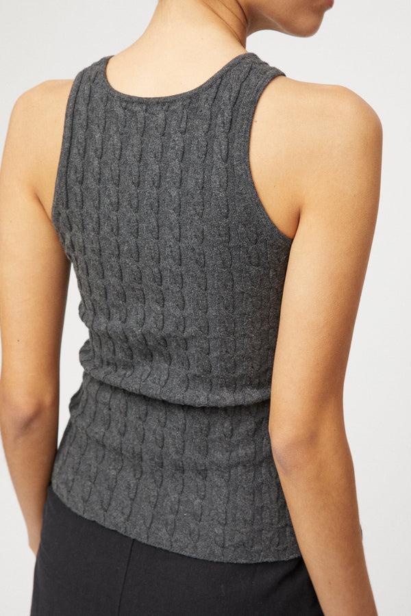 Fall Winter Spring Summer Crew Cable Knit Tank Graphite
