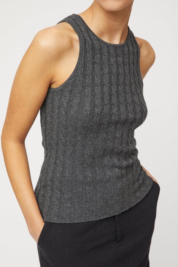fall winter spring summer Crew Cable Knit Tank Graphite