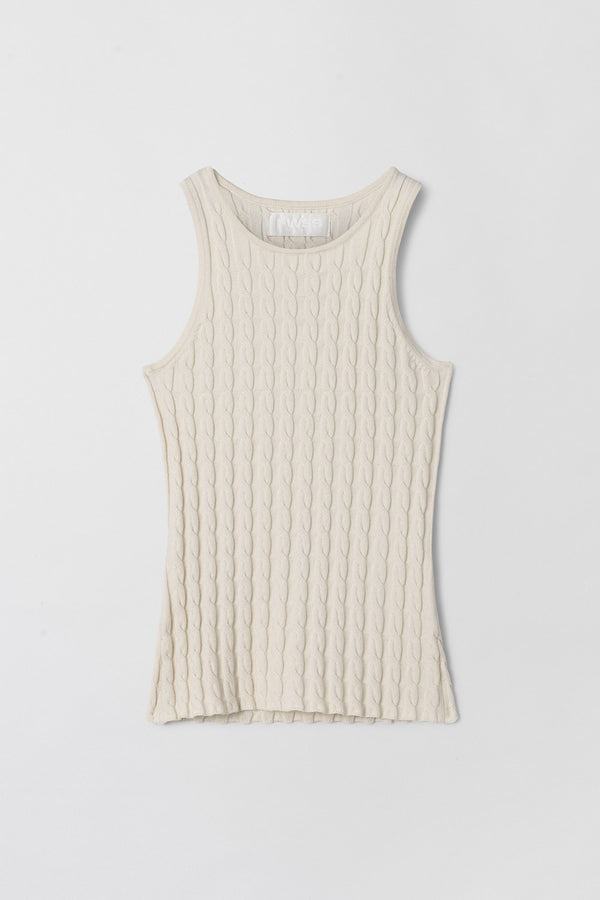 Fall Winter Spring Summer Crew Cable Knit Tank Whipped Cream