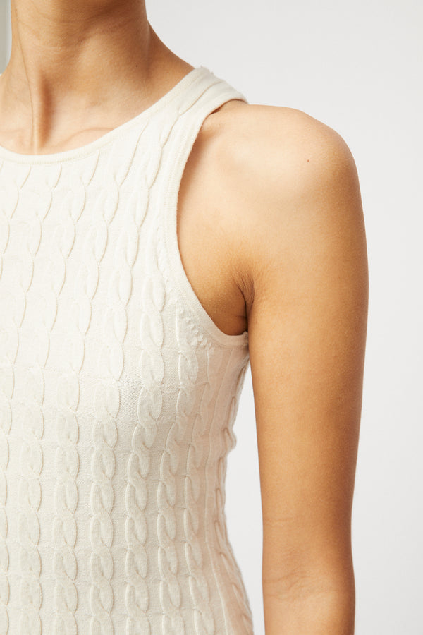 Fall Winter Spring Summer Crew Cable Knit Tank Whipped Cream