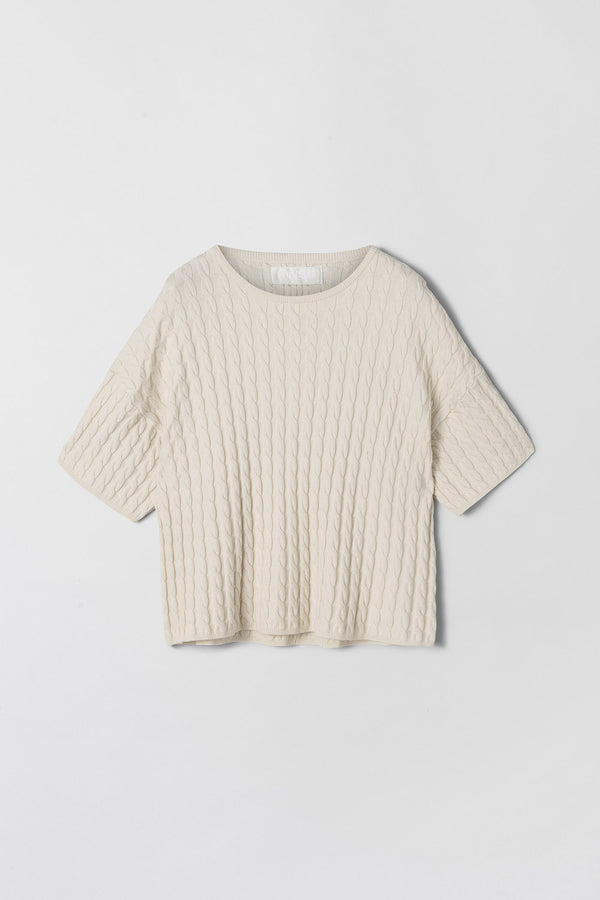 Fall Winter Spring Summer Crew Cable Knit Tee Whipped Cream