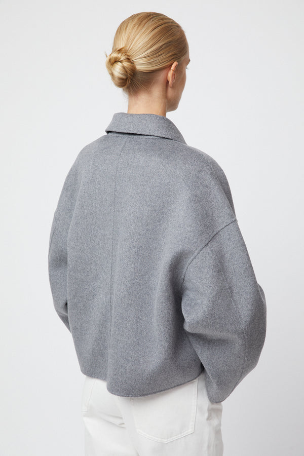 Fall Winter Spring Summer Cropped Double Jacket Gray Melange