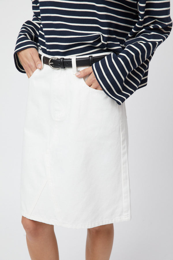 Fall Winter Spring Summer Denim A-Line Skirt Off White