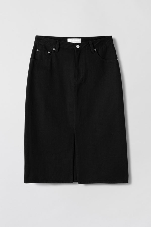 fall winter spring summer Denim Midi Skirt Jet Black