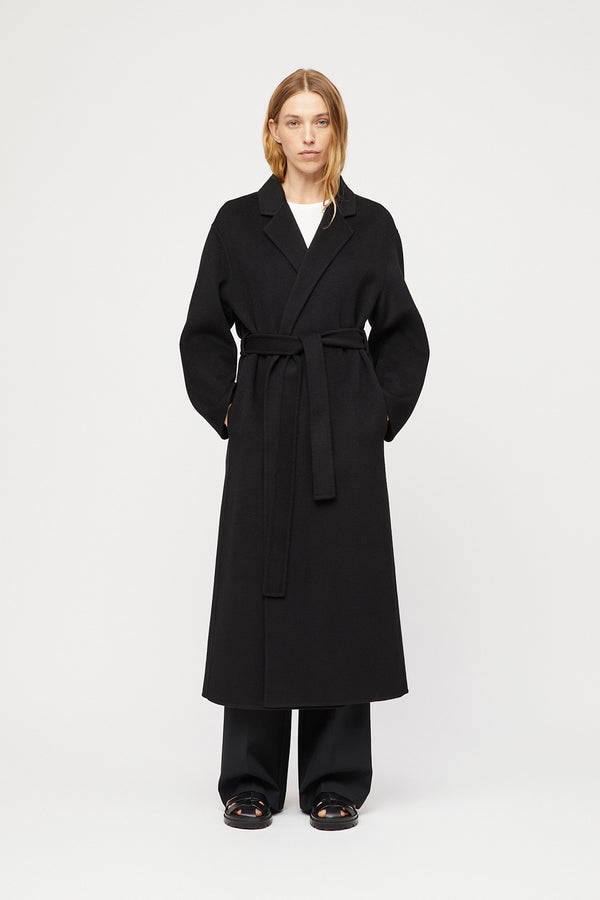 Fall Winter Spring Summer Double Wrap Coat Jet Black