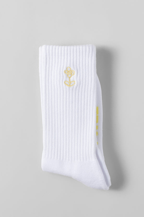 Fall Winter Spring Summer Embroidery Socks Bright White
