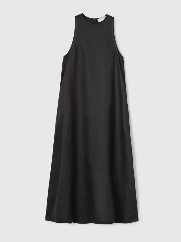 Fall Winter Spring Summer Esplanade Linen Maxi Dress Jet Black