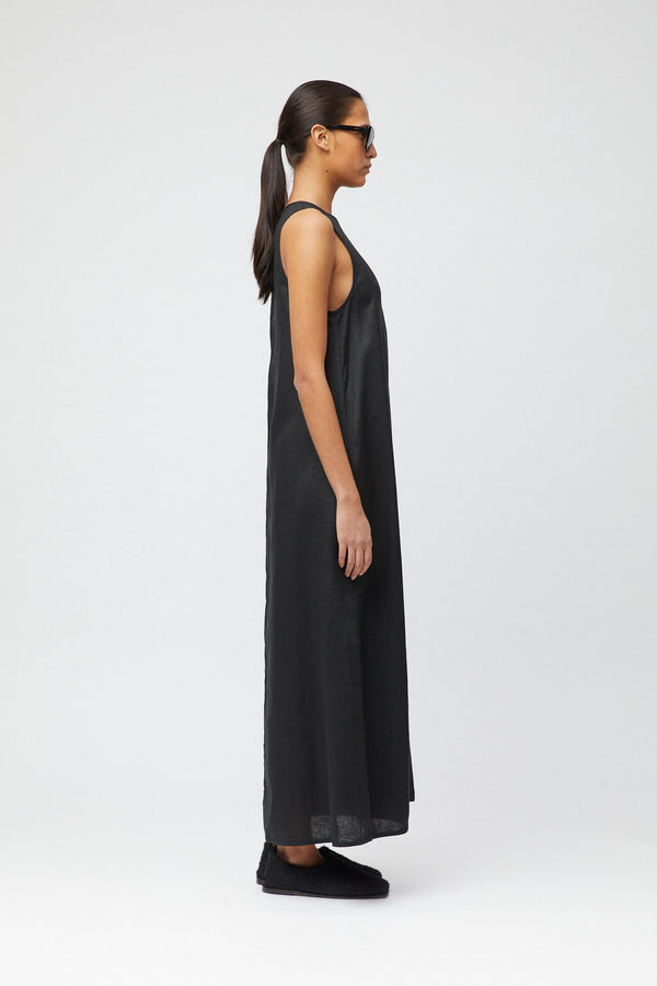 Fall Winter Spring Summer Esplanade Linen Maxi Dress Jet Black