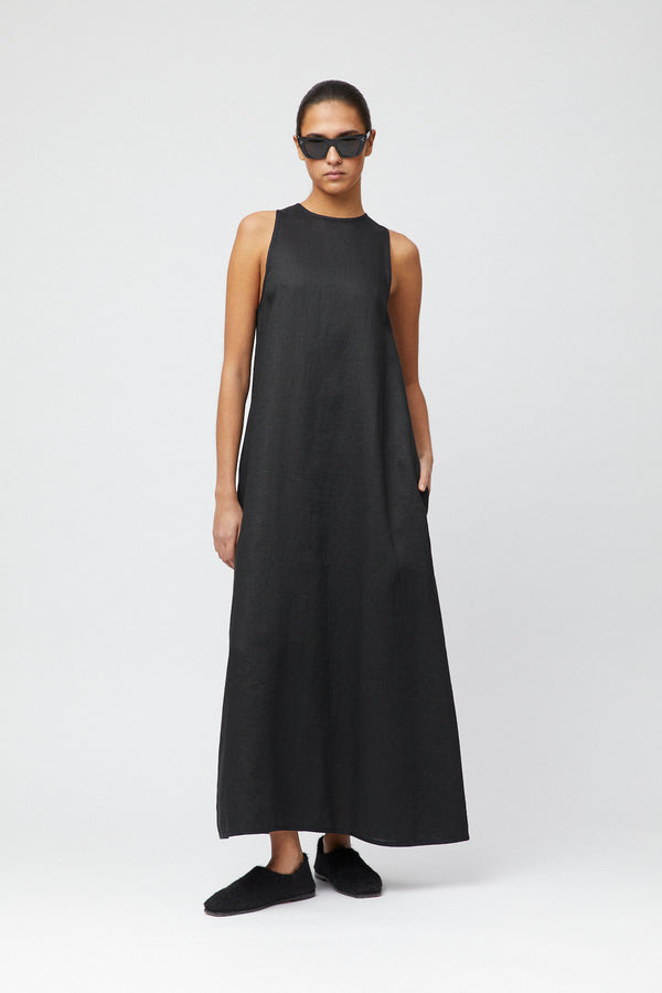 fall winter spring summer Esplanade Linen Maxi Dress Jet Black