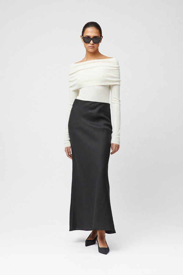 Fall Winter Spring Summer Esplanade Linen Skirt Jet Black