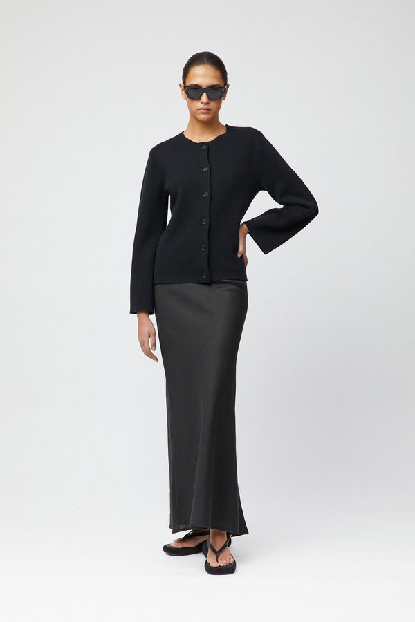 fall winter spring summer Esplanade Linen Skirt Jet Black